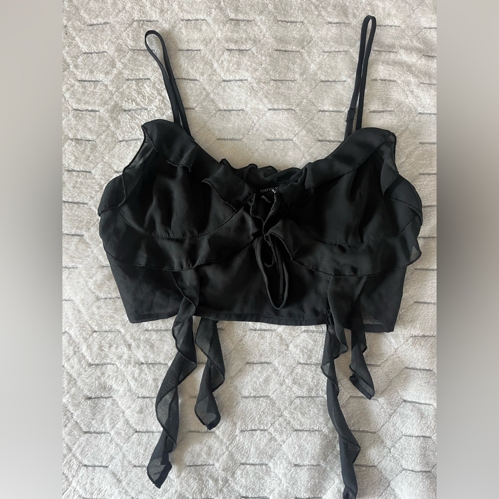 Black ruffle crop top